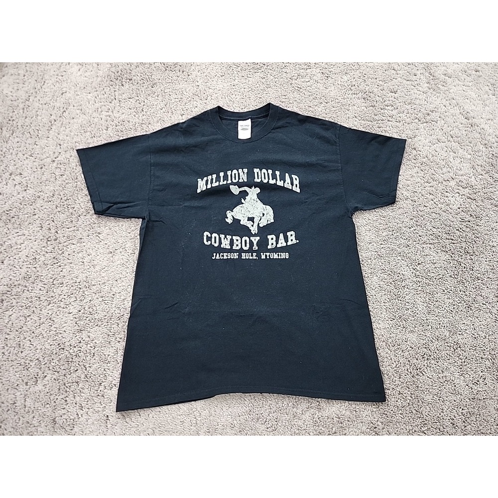 Million Dollar Cowboy Bar Jackson Hole Wyoming T Shirt Mens L Gildan Black